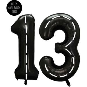 Cijfer Helium Folie Ballon XXL - 13 jaar cijfer - Zwart - Wit - Race Thema - Formule1 - 100 cm - Snoes