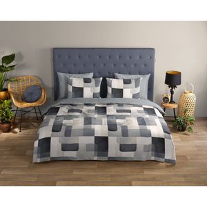 Dreams & Drapes - Dekbedovertrek met geruit herten antracietgrijs - Super kingsize beddengoed (260 x 220 cm) - Zacht 100% geborsteld katoen