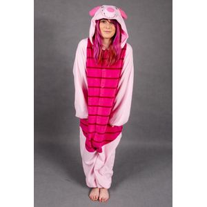 KIMU Onesie Knorretje Pak Kostuum - Maat S-M - Varkentje Varken Varkenspak Roze Jumpsuit Huispak Dames Heren Volwassenen Fleece Overall Festival