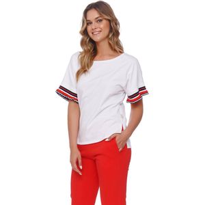 Doctor Nap Katoenen Pyjama met Frullen Dames Volwassenen Wit/Rood PM.4503 M