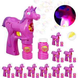 Relaxdays 10x bellenblaas pistool eenhoorn - LED - bellenblaasmachine - unicorn - roze