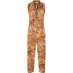 Dames jumpsuit panterprint bruin one size XS t/m S