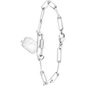 Lucardi Dames Armband Perle - Staal - Armband - Cadeau - Moederdag - 20 cm - Zilverkleurig