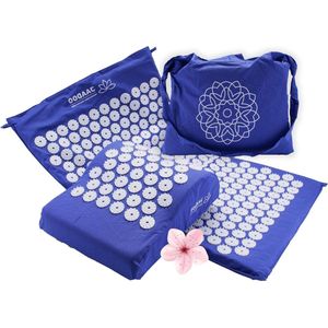 Acupressuurmat met kussen - traagschuim past zich aan - pure ontspanning - 100% katoenen hoes - blauw