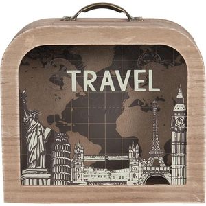 Clayre & Eef Spaarpot 18x7x16 cm Bruin Hout Glas Rechthoek Travel Leuke Spaarpot