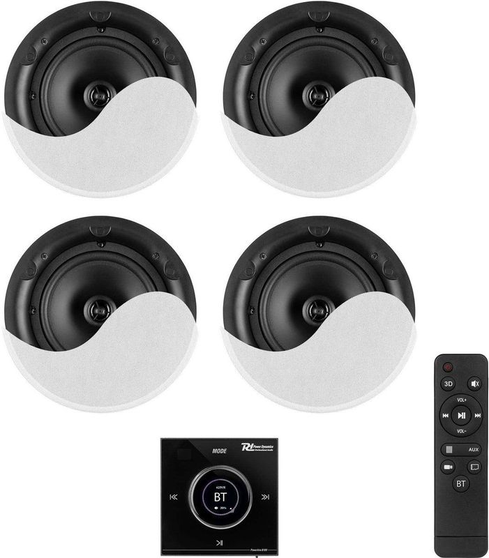 Power Dynamics - Powerline B100BSet - Inbouwversterker - Zwart - 4 Plafondspeakers - 6.5 inch - 4x 25W