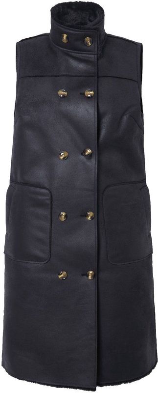 MIAMODA - Dames - Omkeerbare bodywarmer leerlook/teddypluche zijsplitten - Zwart - Maat 42+