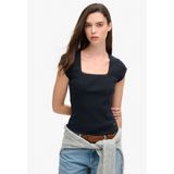 Superdry Essential Square Neck T-shirt Met Korte Mouwen Blauw 2XS Vrouw