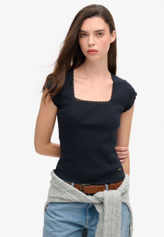 Superdry Essential Square Neck T-shirt Met Korte Mouwen Blauw 2XS Vrouw