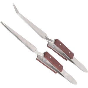 Soldering Tweezers Set - 2Pcs RVS Curved En Rechte Locking - Pincet Met Houten Handvat Voor Sieraden Maken En Reparatie