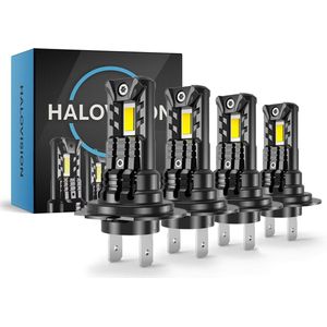 HaloVision Turbo LED Groot Licht + Koplampen H7 – 150W 30000Lm 6000K Helder Wit – Canbus Plug en Play Dimlicht + Grootlicht LED Set van 4 Autolampen