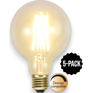 5-Pack | G95 bol - E27 - 3.6W - Super Warm Wit <2200K - Dimbaar - Filament - Helder