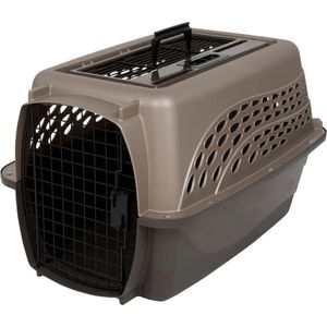 Petmate 2 Door Top Load Kennel - Reisbench hond of kat - Reismand - Transportbox hond - 100% gerecycled materiaal - S - Bruin