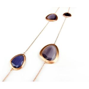 Zilveren halsketting halssnoer collier roos goud verguld Model Playfull Colors gezet met paars en lila stenen