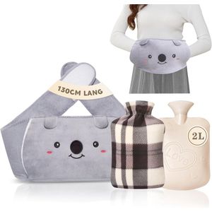 Extra Lange Warmwaterkruik met Hoes voor Nek en Schouders - 2L Rubberen Kruik voor Pijnverlichting