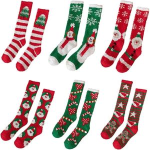 Kerstsokken voor Dames - Grappige Sokken - 6 Paar Pluizige Kerstsokken - Maat 34-40 - Naadloos - Slofsokken - Warme Wintersokken - 17.5x17.5Cm - Kuitsokken - Kousen - Kerstcadeaus voor Vrouwen