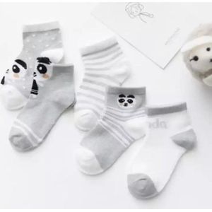 5 paar New born Baby sokken - set babysokjes - 0-6 maanden - grijze babysokken - panda sokken - pandabeer - pandaberen - multipack - dierensokken