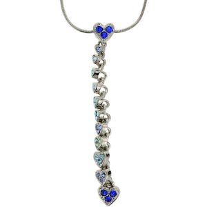Behave Zilverkleurige ketting met hanger van geschakelde hartjes met blauwe stenen
