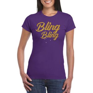 Bellatio Decorations Glitter glamour feest t-shirt dames - bling bling goud - paars XS