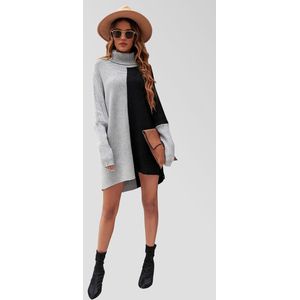 Trui met hoge hals, halfgrijs en zwart blokkleur