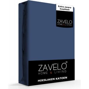 Zavelo Effen Hoeslaken Denim Blauw (Katoen) - Lits-jumeaux (160x200 cm) - Hoogwaardige Kwaliteit - Rondom Elastisch - Perfecte Pasvorm