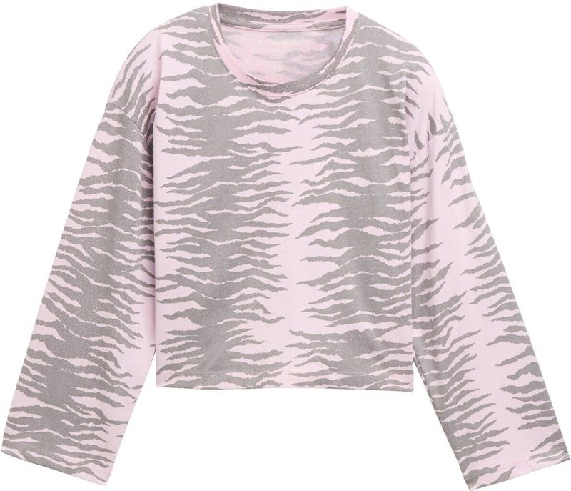 TOM TAILOR - Shirt - Grijs/Rosa - Lange Mouwen - Losse Pasvorm