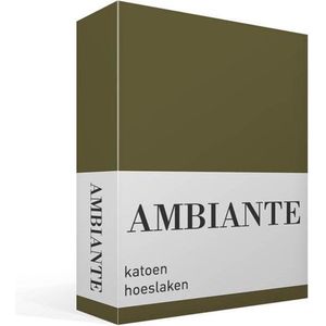 Ambiante Cotton Uni - Hoeslaken - Tweepersoons - 140x200 cm - Olive Green