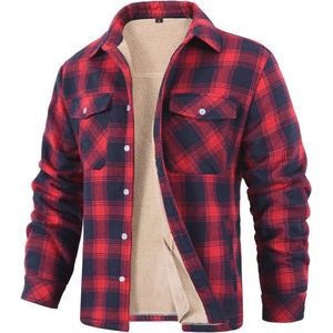 Gevoerd Flanellen Houthakkershemd voor Heren - Geruite Jas met Meerdere Zakken