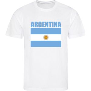 WK - Argentinie - Argentina - T-shirt Wit - Voetbalshirt - Maat: 134/140 (M) - 9 - 10 jaar - Landen shirts