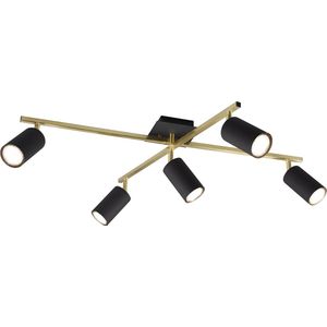 LED Plafondspot - Torna Milona - GU10 Fitting - 5-lichts - Rond - Mat Zwart/Goud - Aluminium