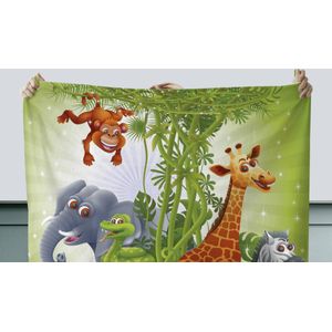 Tafelkleed - Tafellaken - 100x100 cm - Jungle dieren - Planten - Kinderen - Olifant - Giraf - Leeuw - Binnen en Buiten