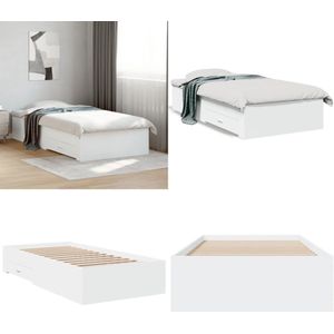 vidaXL Bedframe met lades bewerkt hout wit 100x200 cm - Bedframe - Bedframes - Bed - 1-persoonsbed