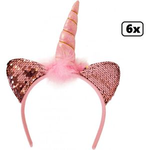6x Diadeem Eenhoorn glitter roze - Unicorn -hoofddeksel haarband carnaval grappig en fout festival optocht evenement verkleden hoofd