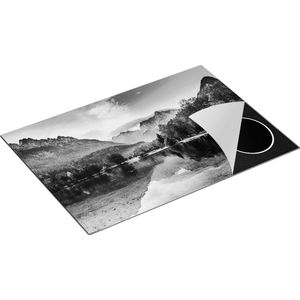 Chefcare Inductie Beschermer Meer in de Bergen met een Geit Standbeeld - Zwart Wit - 76x51,5 cm - Afdekplaat Inductie - Kookplaat Beschermer - Inductie Mat