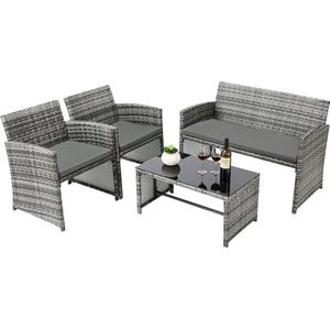 HDJ Loungeset - Incl. Kussens & Tafel - Grijs Antraciet