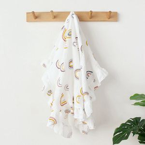Hydrofiele doek XL - Swaddle - Baby muslin swaddle - Kraamcadeau - Katoenen mousseline baby deken - Baby badhanddoek - Ruffels - 90x70 - Regenboogjes