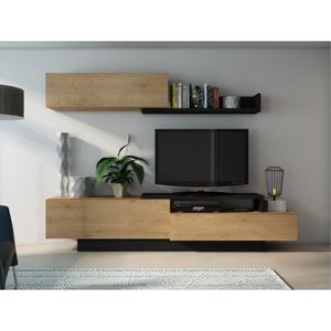 Vente-unique Tv-wand MONTY met opbergruimte - Antraciet en eiken L 240 cm x H 71 cm x D 40 cm