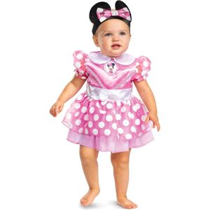 Smiffys - Disney Minnie Mouse Classic Kostuum Jurk Kinderen - 12-18 maanden - Roze/Wit