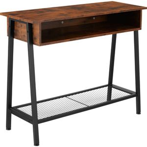 tectake® Consoletafel met opbergvak - Sidetable - Houten dressoir met roosterplank - Industrieel design - Zwart metalen frame in trapeziumvorm - Afmeting (LxBxH) 100 x 35 x 80,5 cm - Donkerbruin