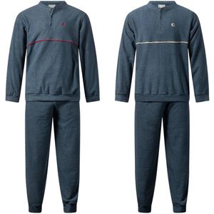 2 heren pyjama's van Gentlemen - warme winter heren pyjama 114314 - aangeruwd badstof extra zacht - donkerblauw met beige en rood - XXL