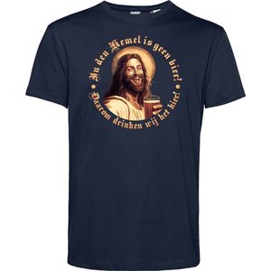 T-shirt Jezus In den hemel is geen Bier | Oktoberfest dames heren | Carnavalskleding heren dames | Foute party | Navy | maat XL