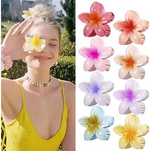 Famanu Bloemhaarklauwclips, 8 Stuks Grote Klauwclips Voor Dik Haar, Hawaiiaanse Bloemenklauwhlemmen, Schattige Haarclips Voor Dun Haar, Haaraccessoires Voor Vrouwen Meisjes Vakantiegeschenken