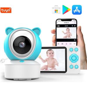 Tuya Babyfoon - Scherm en App - Wifi - PTZ Camera 355 Graden Draaibaar - 5 inch scherm - APP Tuya
