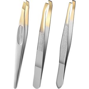 Allecto Plus - Pincet Set van 3 stuks roestvrij staal voor wenkbrauwen en wimpers - Ontharingspincet voor gezichtshaar - Voor vrouwen en mannen