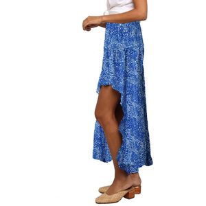 Damesrok Boho Zomerrok Casual Midi-rok Hoge taille A-lijn strandrok Blauw XL