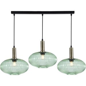 Olucia Charlois - Retro Hanglamp - 3L - Glas/Metaal - Groen;Goud - Rechthoek