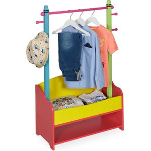 Relaxdays kledingrek kinderen - garderobestandaard kinderkamer - kinderkapstok - vakken