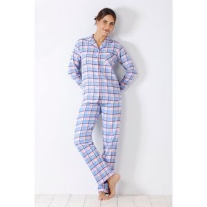 Flanellen doorknooppyjama Hajo blauw - Blauw - Maat - 36/38