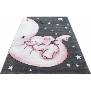 Vloerkleed kinderkamer - Baby Olifant - roze - 80x150 cm