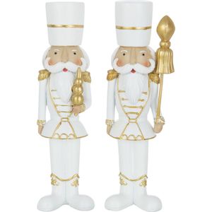 J-Line figuur Notenkraker - resine - wit/goud - large - 2 stuks